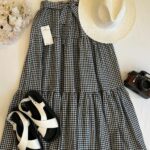 Black and white check skirt