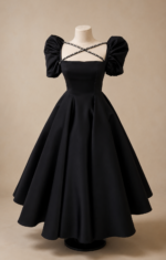 Midnight Duchess Puff Sleeve Dress