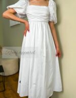 White cotton puff sleeve dress