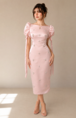 Blush Pearl Satin Midi Dress