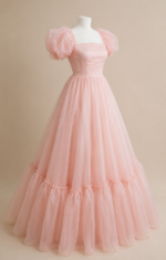 Blush Rose Puff Sleeve Organza Gown - Image 2