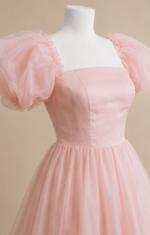 Blush Rose Puff Sleeve Organza Gown - Image 3