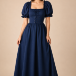 Navy blue lace up front puff sleeves