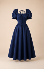 Navy blue lace up front puff sleeves - Image 3