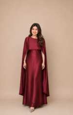 Ruby Noir Satin Cape Gown - Image 2