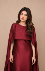 Ruby Noir Satin Cape Gown - Image 3