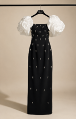 Black body cone dress embellished with pearls