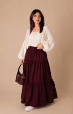 Burgundy Grace Tiered Maxi Skirt Set - Image 2