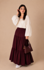 Burgundy Grace Tiered Maxi Skirt Set - Image 3