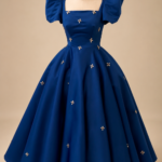 Royal Blue Princess Puff Sleeve Gown